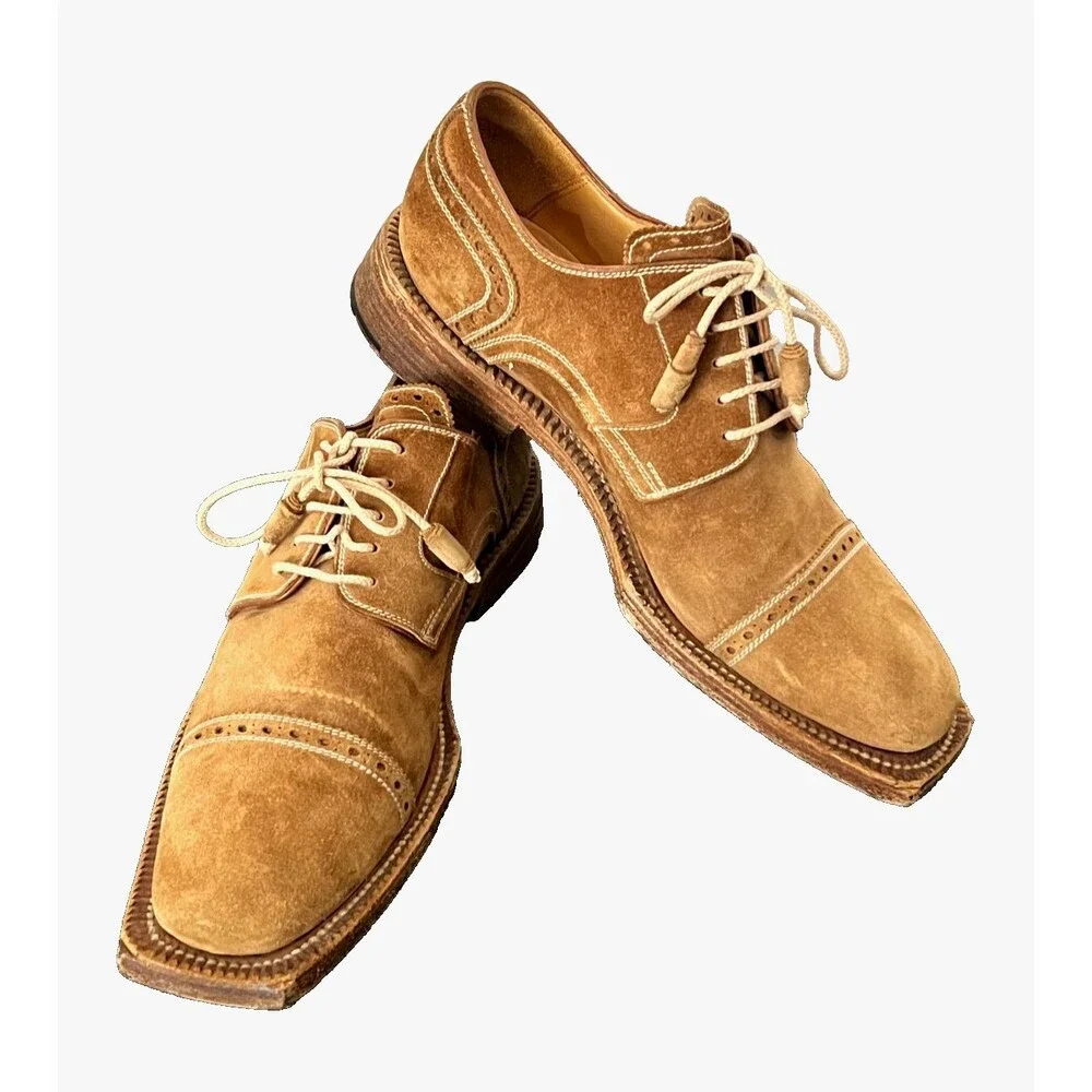 Stefano Branchini Calzoleria Men's 8 Brown Suede Leather Cap Toe Oxford Shoes